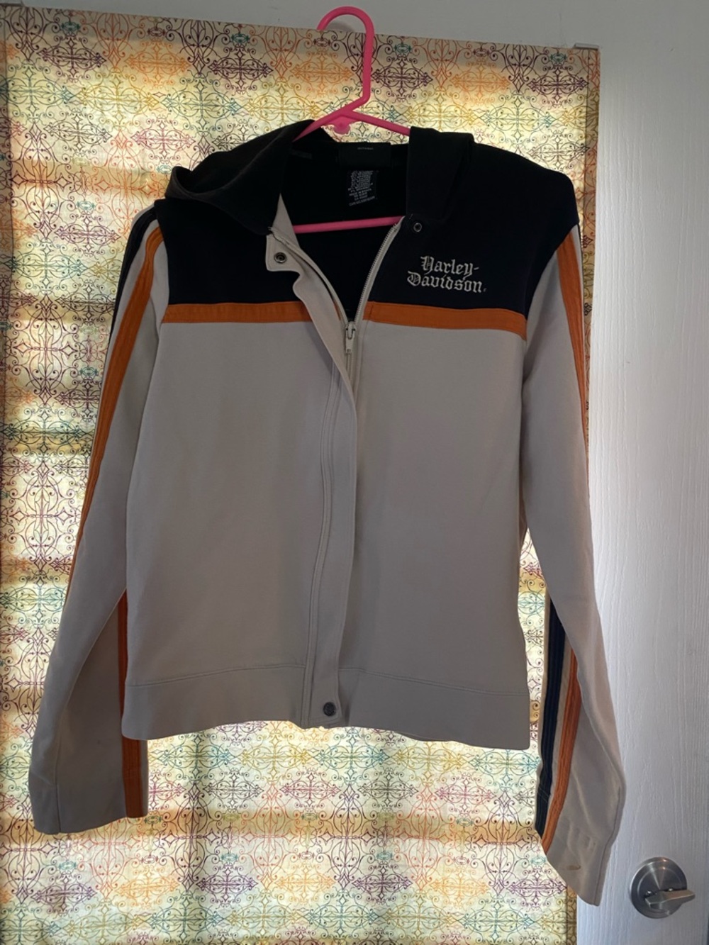 Harley-Davidson Black, White & Orange Embroidered Logo Top